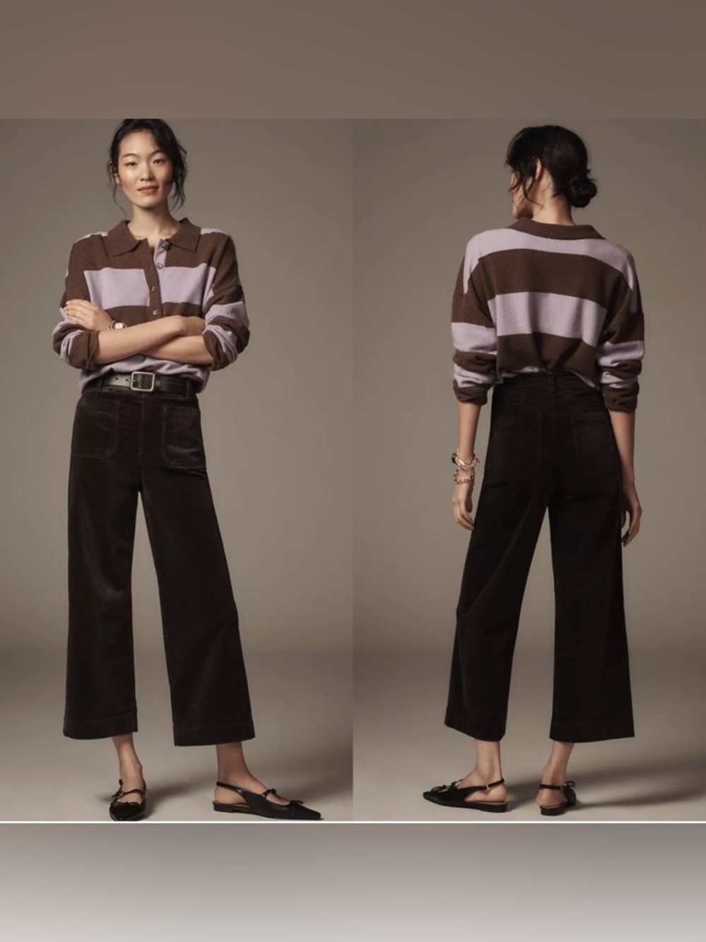 Anthropologie Maeve The Colette Corduroy Cropped Wide Leg  Brown Pants  Size 32